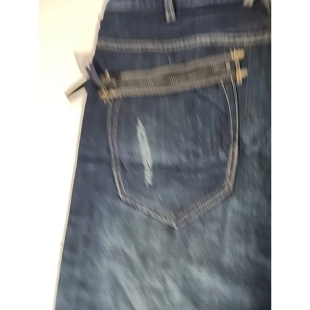Sean John 40x33 Hamilton Distressed Jeans Zipper Pocket Detail Blue Relaxed Fit - Picture 12 of 12